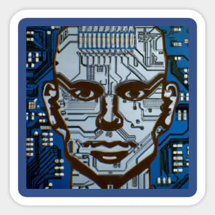 Blue Computer Circuit Man Sticker